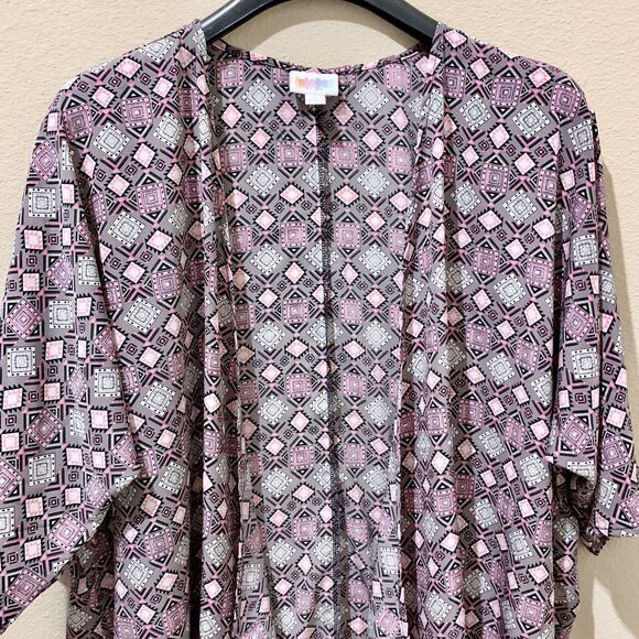 LULAROE Sz Small Women Cardigan Dolman Short Sleeves Open Front Gray Pink Print - Picture 2 of 9